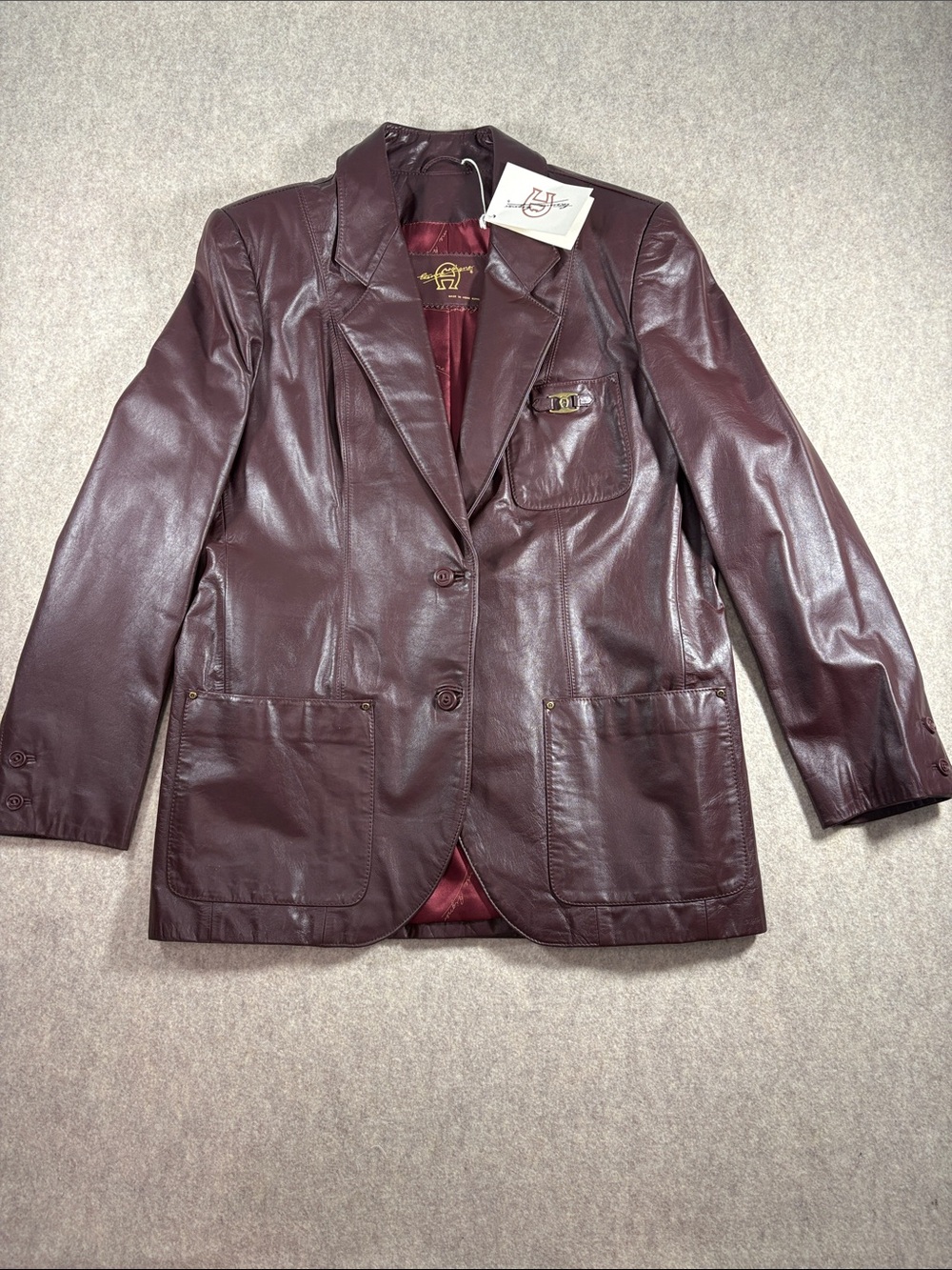 NWT VTG Etienne Aigner Oxblood Leather Blazer Jacket Deadstock Sz 12